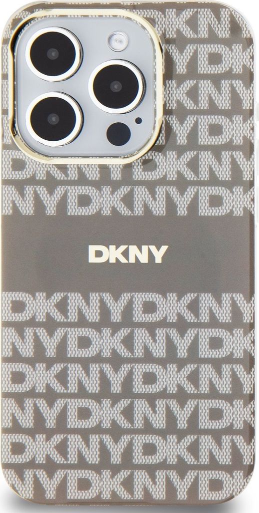 DKNY, MagSafe Schutzhülle Repeat Pattern Tonal Stripe f. Apple iPhone 14 Pro, Gelbgrau