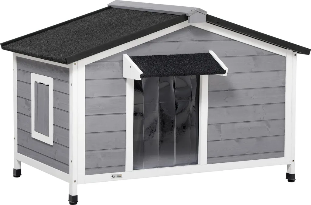 PawHut Niche chien bois sapin gris cottage 109x79x72 cm toit bitumé