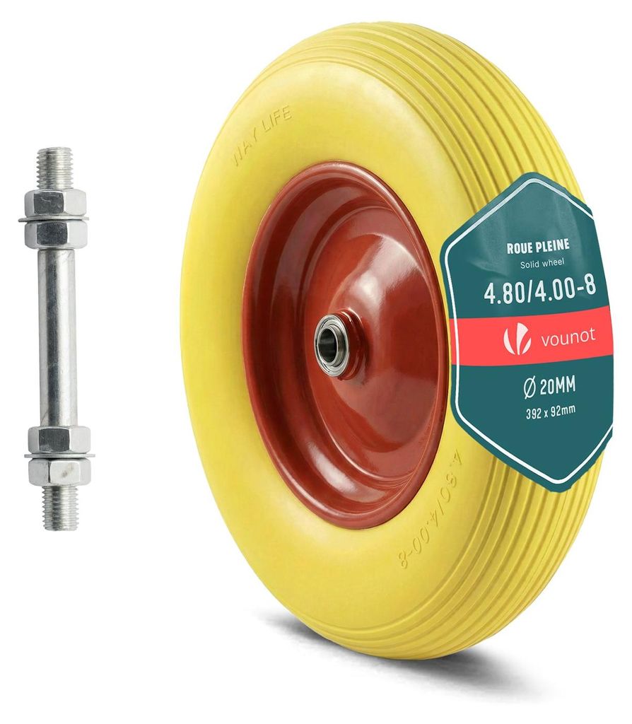 VOUNOT® Schubkarrenrad Pannensichere 4.80/4.00-8 mit Achse, Produktbild 