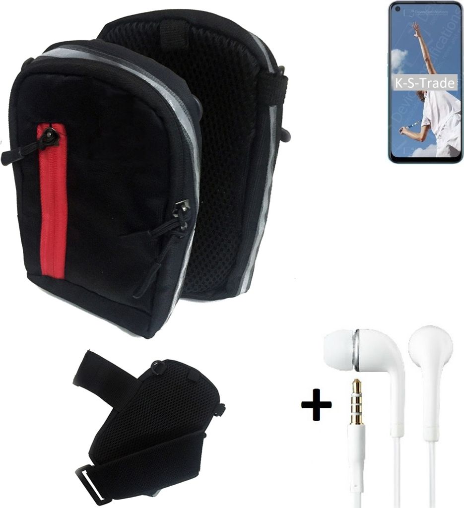 K-S-Trade Outdoor Gürteltasche Holster Umhängetasche + Kopfhörer kompatibel mit Oppo A52 schwarz Handy Tasche Case travelbag Schutzhülle