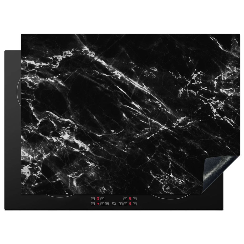 KitchenYeah Herdabdeckplatte Marmor - Weiß - Schwarz - Strukturiert , 71x52cm, Küche Deko, Glaskeramikkochfeld Herdabdeckung, Abdeckplatte fùr...