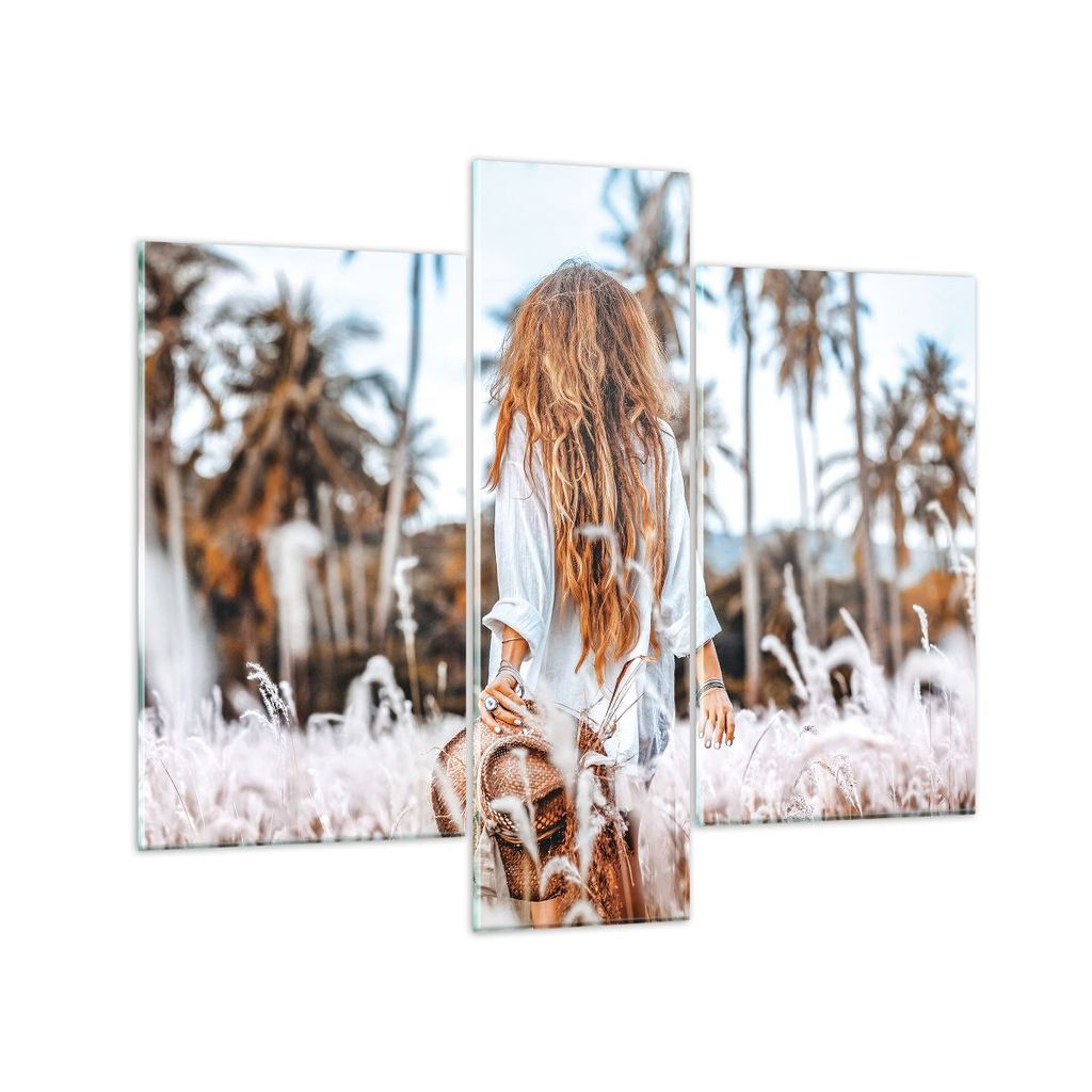 Bilder auf glas - 3 Teile - Wiese Frau Gras - 95x80cm - Glasbilder - Wandbilder - Bilder - Kunstdruck - zum Aufhängen bereit - Wanddekoration aus ...