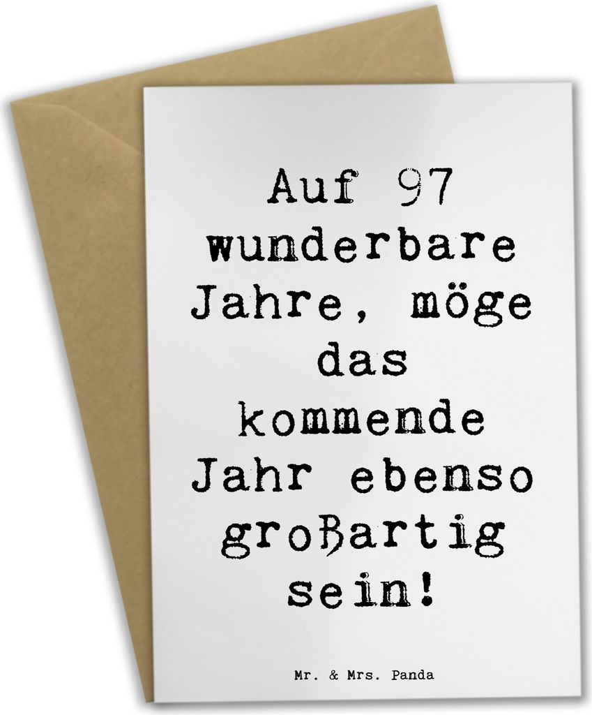 Mr. & Mrs. Panda Glückwunschkarte Spruch 97. Geburtstag - Weiß - Geschenk, Alter, osterkarten, hochzeitskarten, besondere Geschenke, Happy Birthd...