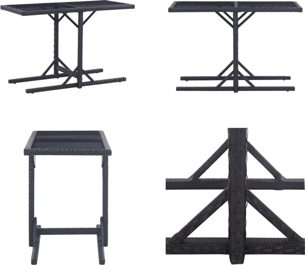 vidaXL Gartentisch Schwarz 110×53×72 cm Glas und Poly Rattan - Gartentisch - Gartentische - Outdoor-Tisch - Outdoor-Tische