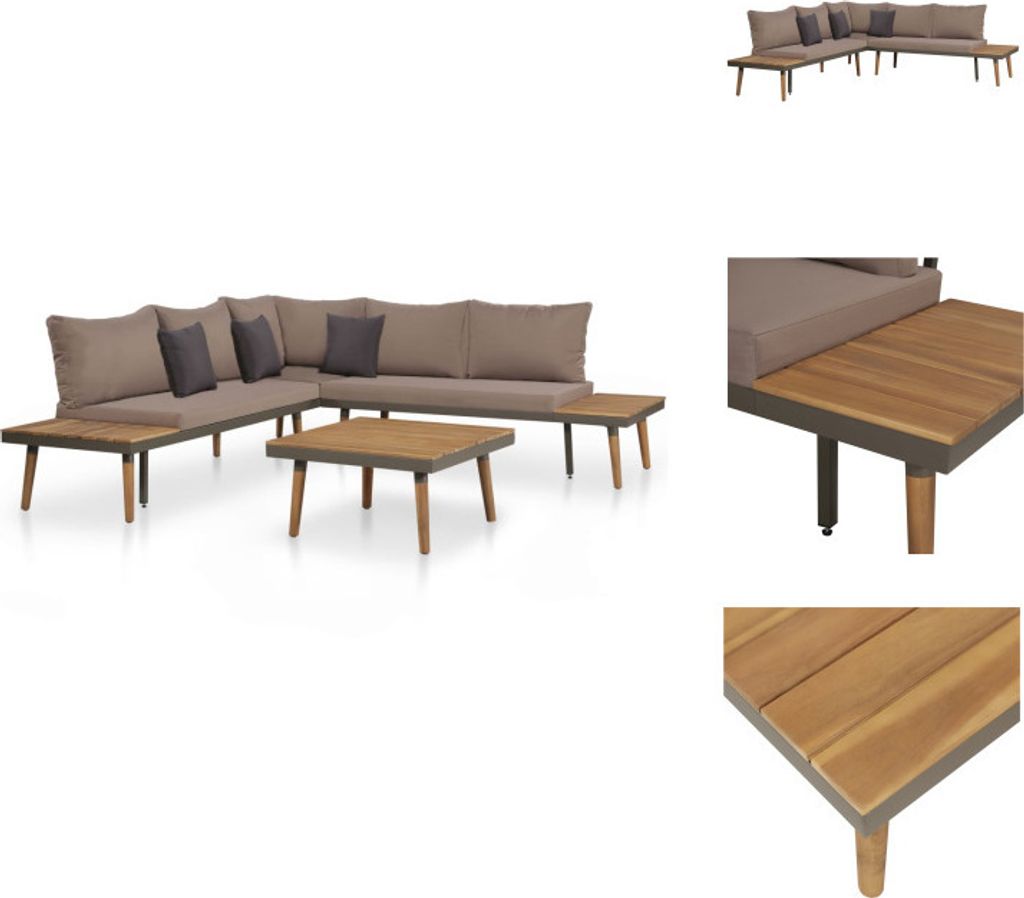vidaXL 4-tlg. Garten-Lounge-Set mit Auflagen Massivholz Akazie Braun - Gartenmöbel-Sets