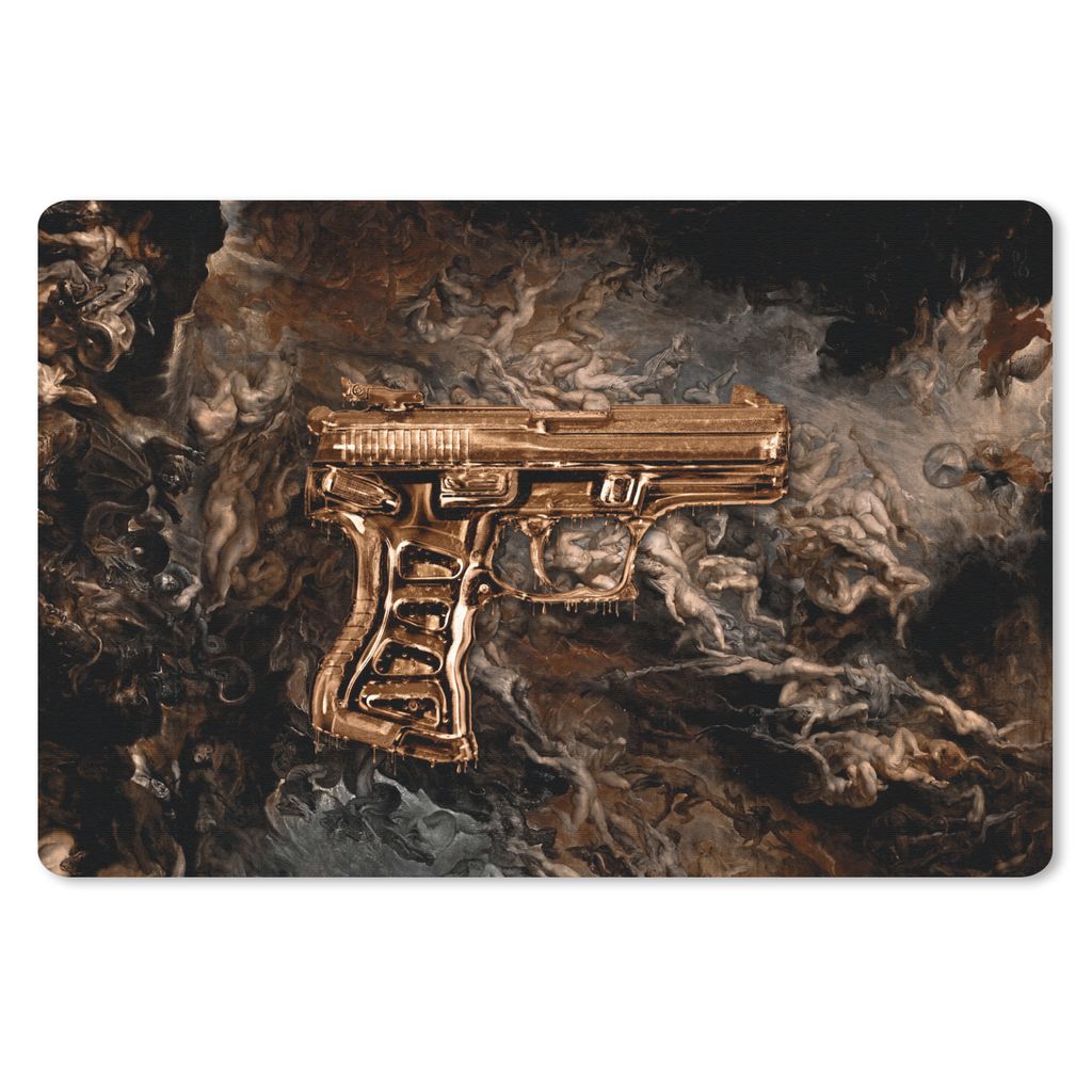 MuchoWow Mauspad Mousepad Pistole - Gold - Rauch 27x18 cm - Mousepads - Maus Mat - Pad - Mausunterlage - Büroartikel - Desk Matten