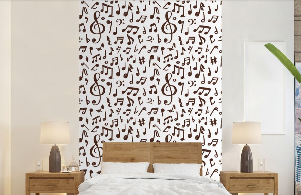 MuchoWow Fototapete für Wohnzimmer oder Schlafzimmer Wandtapete Vinyl Motivtapete Musiknoten - Muster - Musik - 140x220 cm - Fototapeten