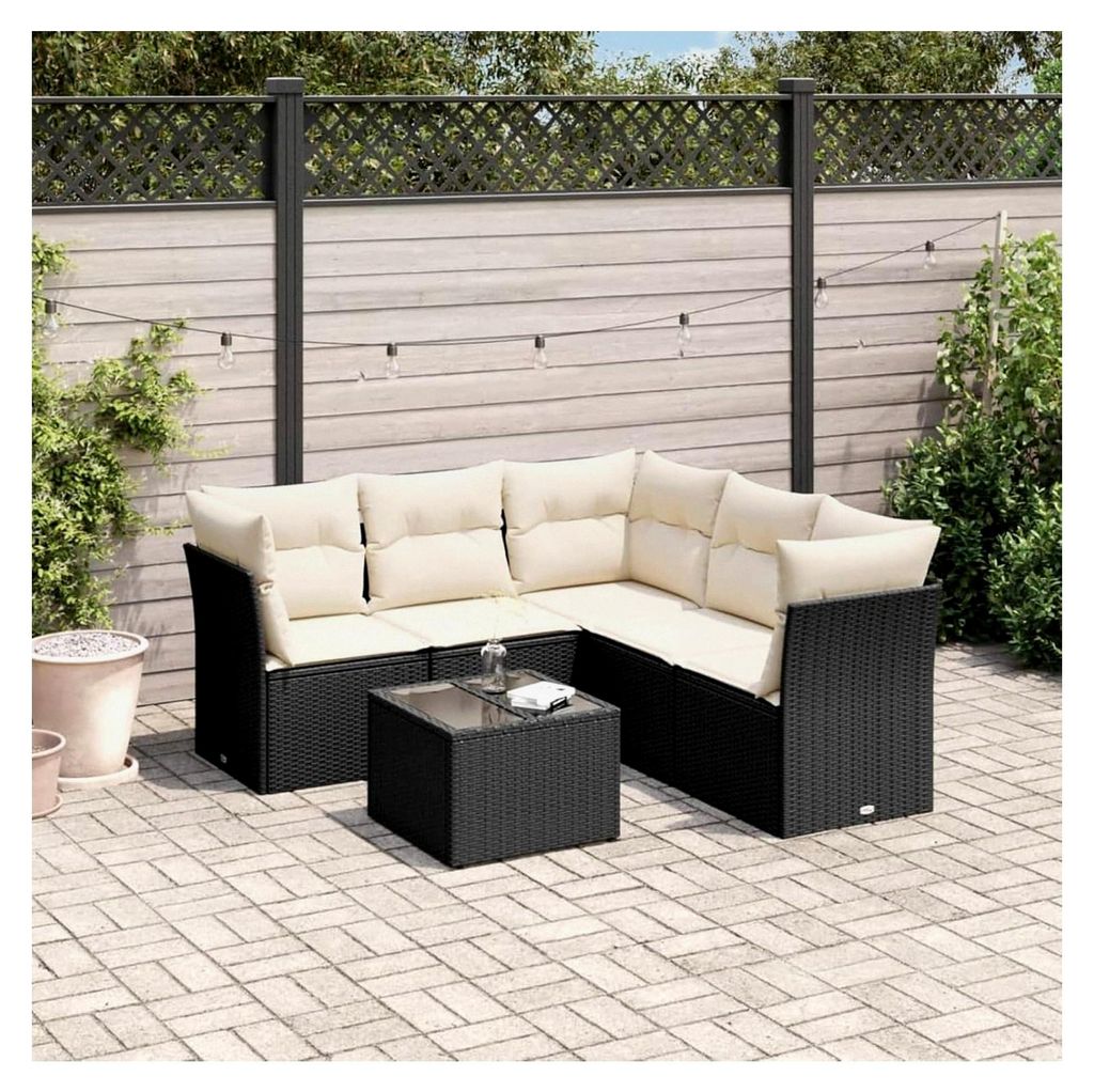 HOMELEN 6-teiliges Garten-Sofagarnitur mit Kissen Schwarz Poly Rattan, Gartenset Sofa-Set mit Sofa und Sessel, Outdoor Polyrattan Lounge Garnitur f...