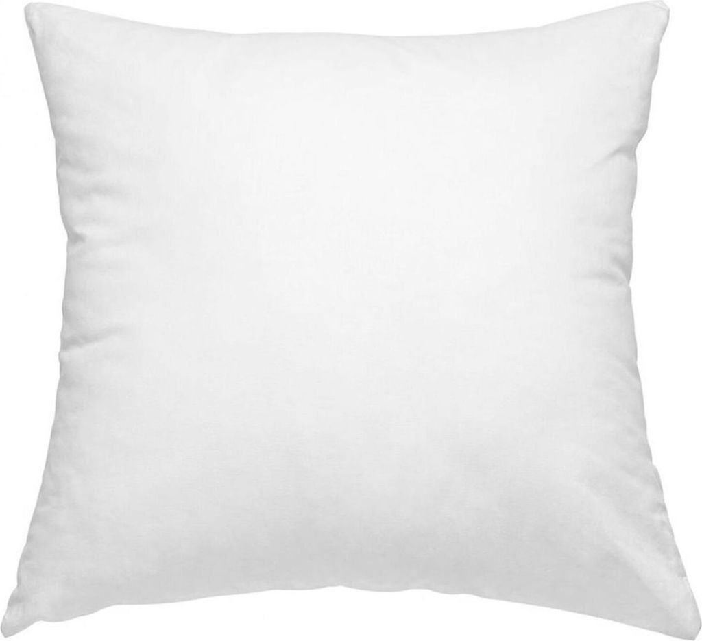 A plain white pillow on a white background.