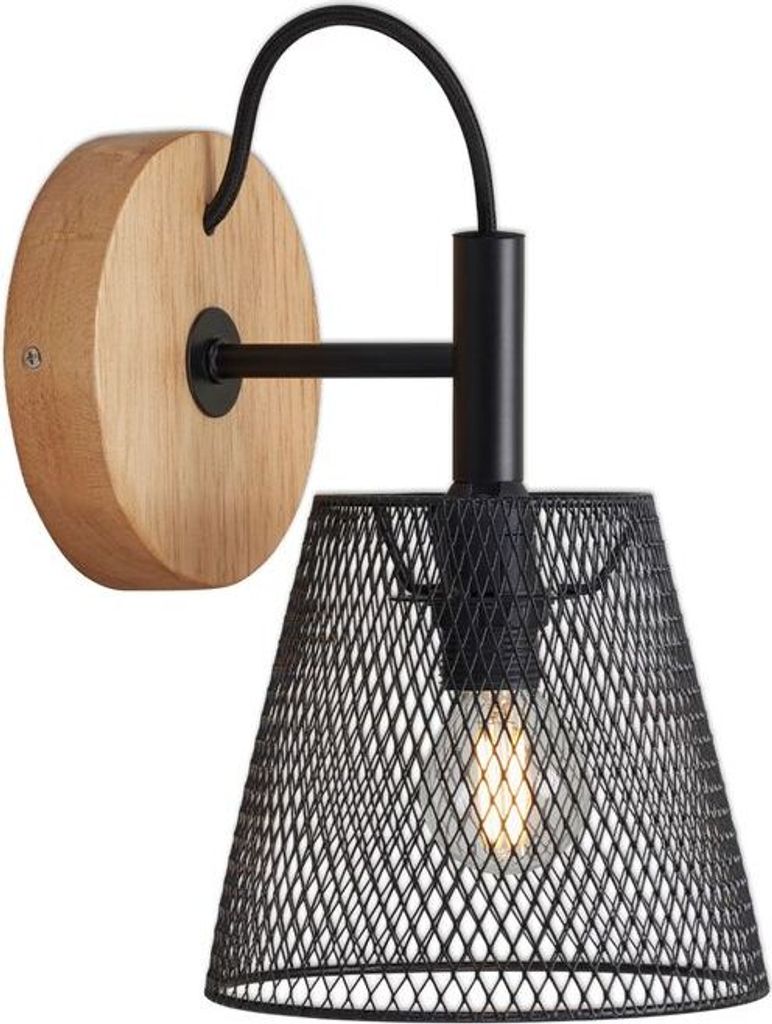 Spotleuchte Wandleuchte Retro Gitteroptik 1x E14 Schwarz-Holz 25W Briloner