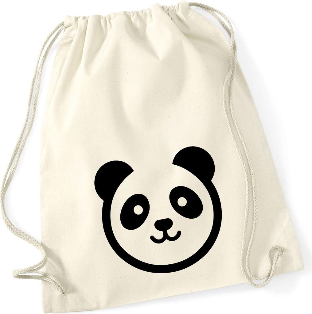Huuraa Turnbeutel Panda Kopf Silhouette 12 Liter Natural Baumwolle Rucksack Geschenkidee
