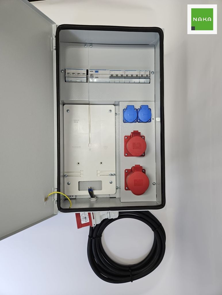 IP54 Metall Wandverteiler Stromverteiler CEE 32A 16A 2x230V mit HAGER Sicherungen FI /LS mit Kabel 5m