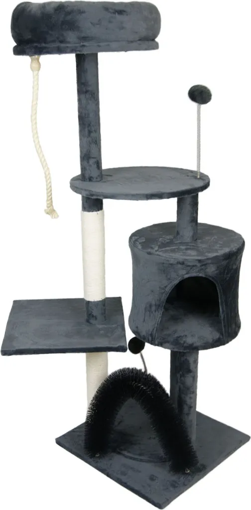 Petit arbre à chat design avec niche et plumes pour petit appartement