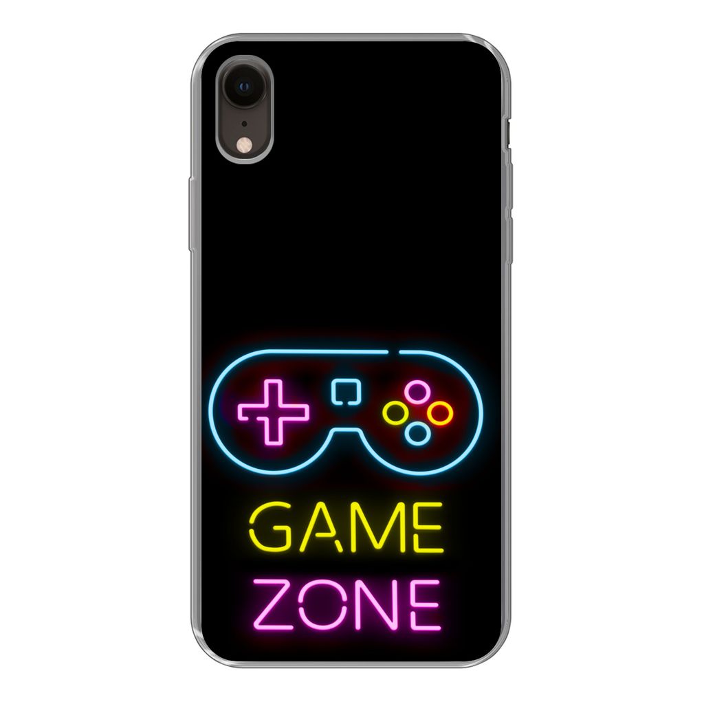 MuchoWow Handyhülle Schutzhülle Hülle für iPhone XR Controller - Spiel - Neon - Schwarz - Zitate - Spielzone Silikon Softcase Handy Hülle - ...