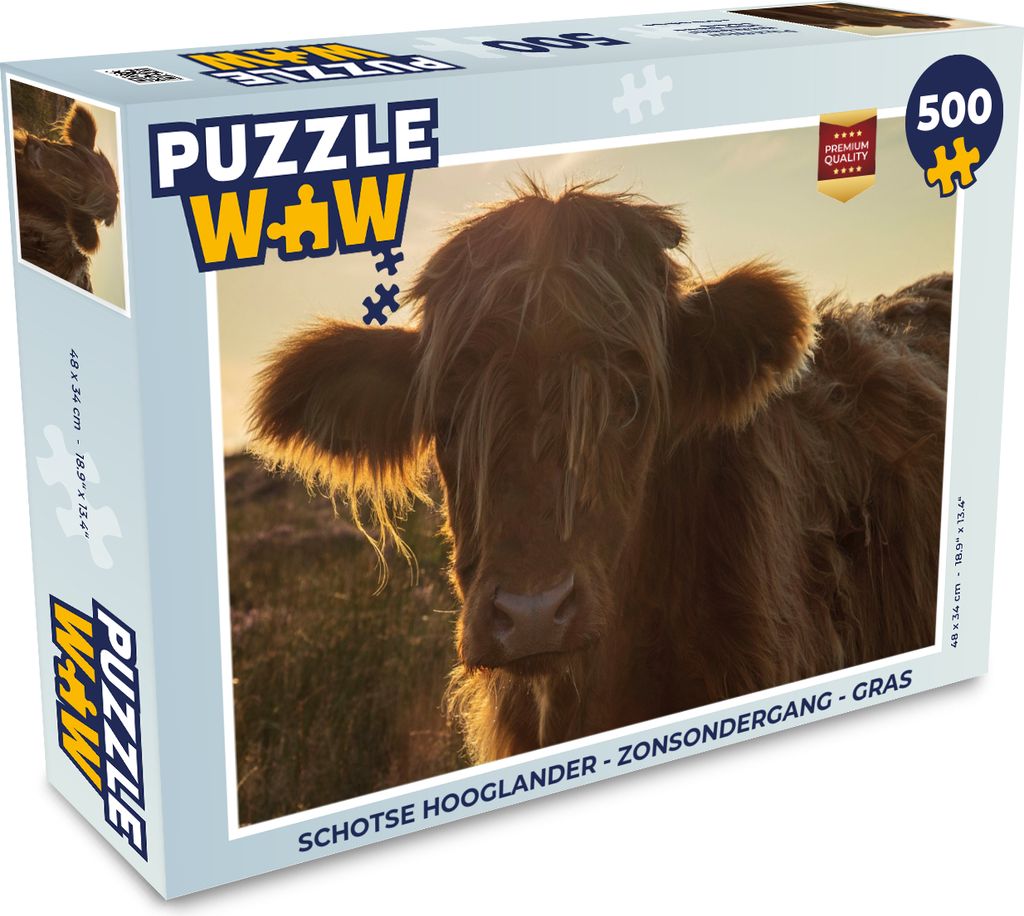 MuchoWow Puzzle 500 Teile Schottischer Highlander - Sonnenuntergang - Gras - Denken - Spiel - Toy
