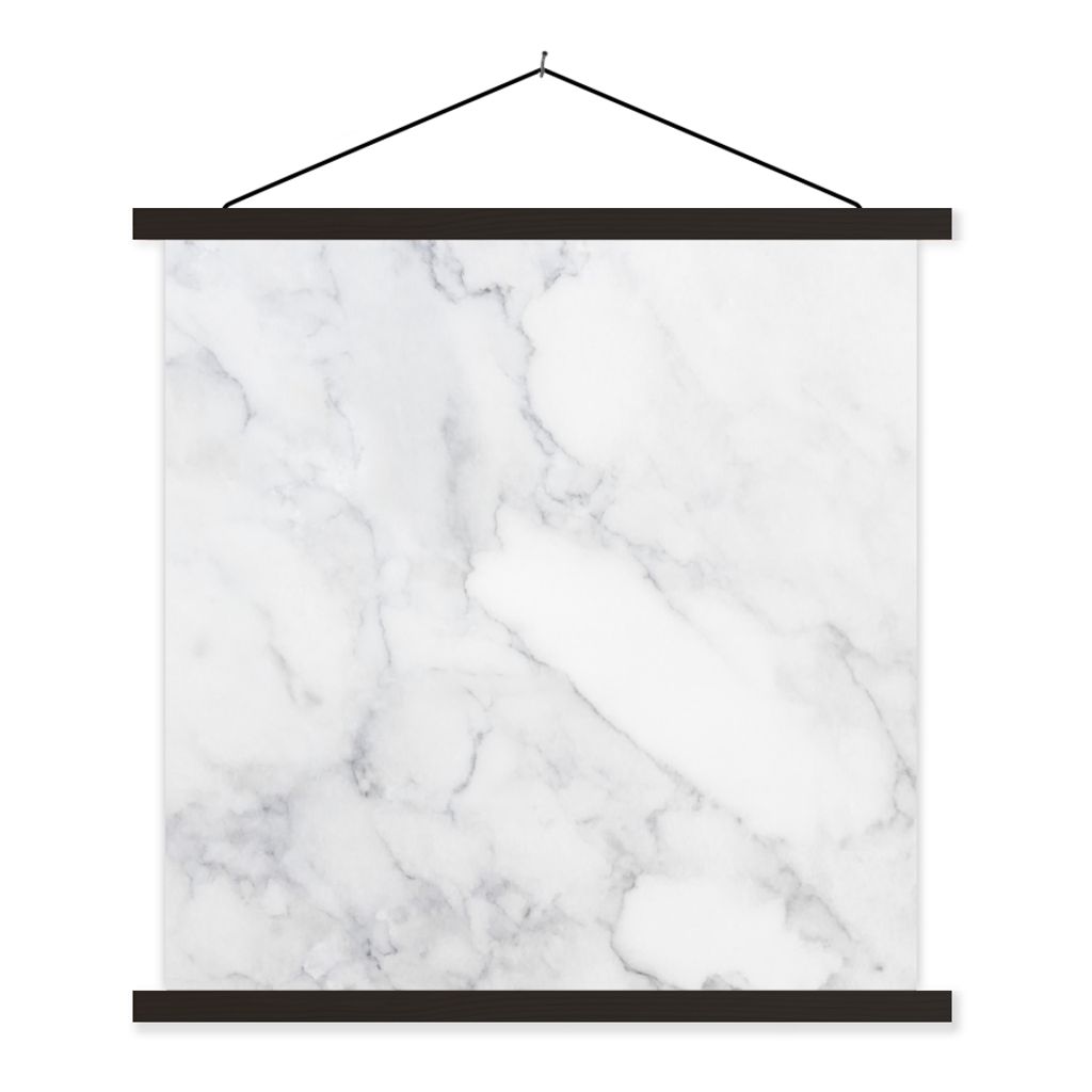 MuchoWow Textilposter Marmor - Weiß - Grau - Luxus - Marmoroptik - Stein 90x90 cm mit schwarzem Rahmen - Magnetisches