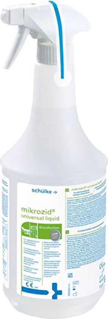 A white spray bottle of disinfectant liquid.