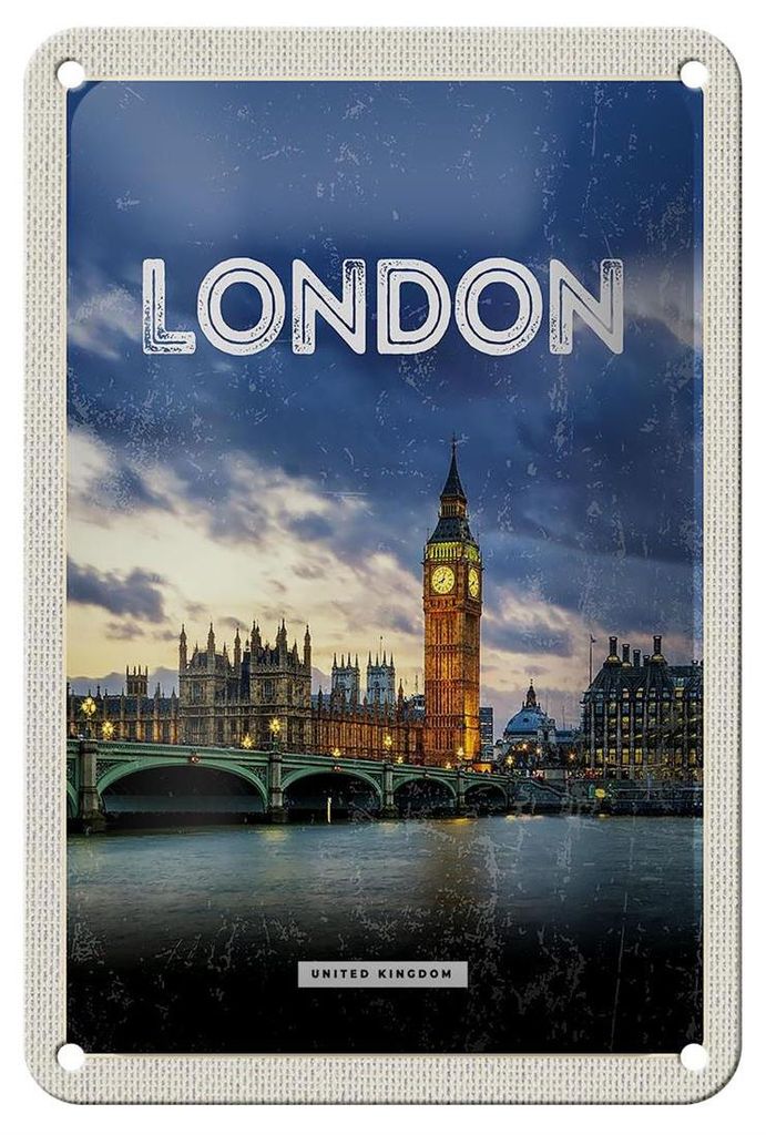 Blechschild Reise 12x18cm London United Kingdom Dekoration