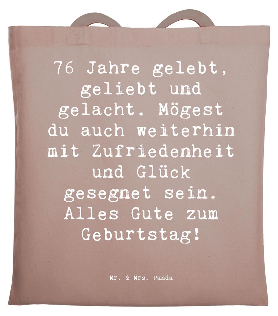 Mr. & Mrs. Panda Beutel Spruch 76. Geburtstag - Braun Pastell - Geschenk, Geburtstagsgeschenk, Zufriedenheit, Tasche, Tote Bag, 76 Jahre, Schultasc...