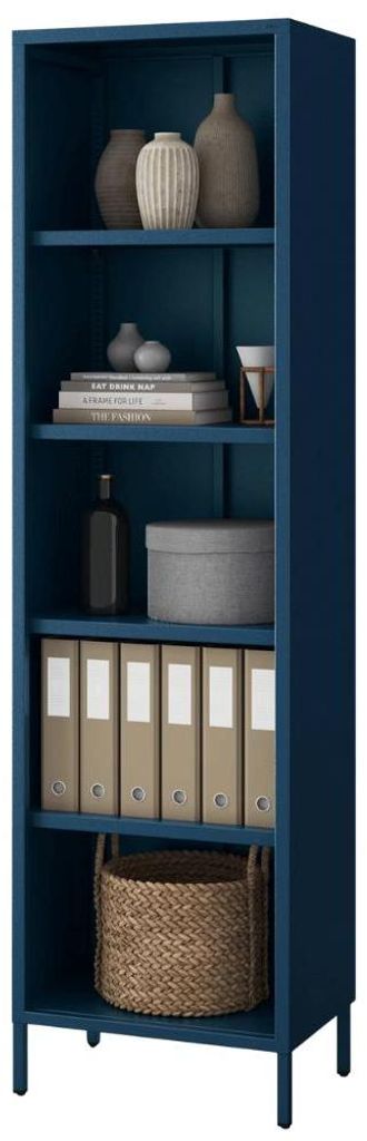 Bücherregal Metall MARIO 5 Ebenen Industrie-Design | Standregal Stahl Metallregal Büro Wohnzimmer Arbeitszimmer 180x50x35cm Dunkelblau