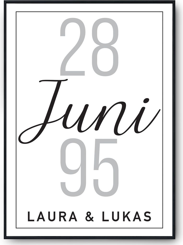 Personalisiertes Partner Poster mit Datum & Namen Jahrestag Geschenk zum Hochzeitstag Poster für Paare Verlobte Hochzeitsgeschenk – DIN A3 mit R...