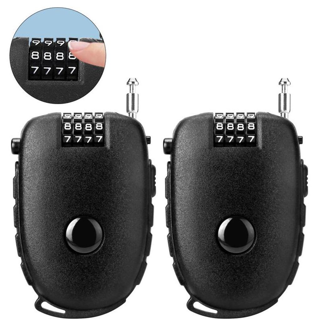 Motorrad-Helmschloss 2er Set – 4-stelliger Zahlencode, 70 cm einziehbares Kabel, Für Helm, Fahrrad, Rucksack, Koffer, Snowboard, Ski, Schwarz