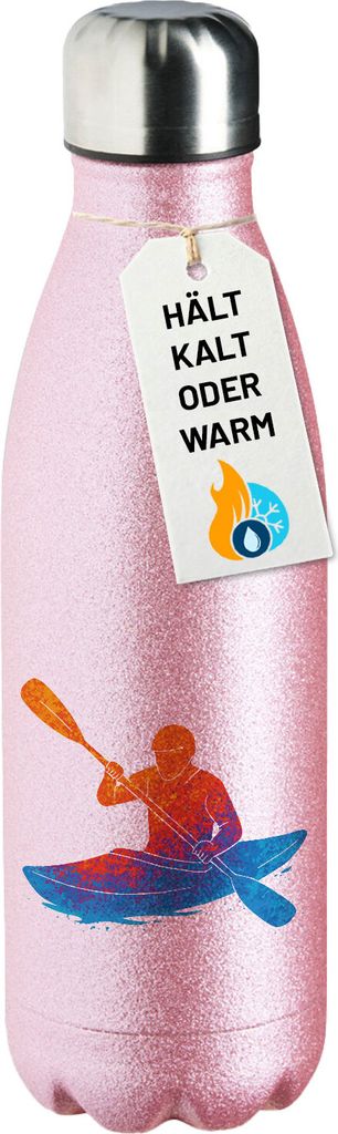 Huuraa Trinkflasche Canoeing Kajakfahren bunte Silhouette 500ml Pink Edelstahl Wasserflasche Trinkflasche Geschenkidee