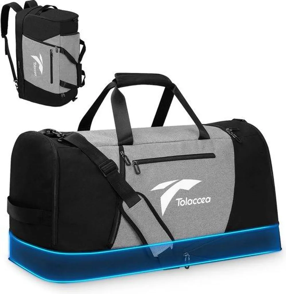 Sac de sport format XL 72L gris avec compartiment chaussures spécial gym