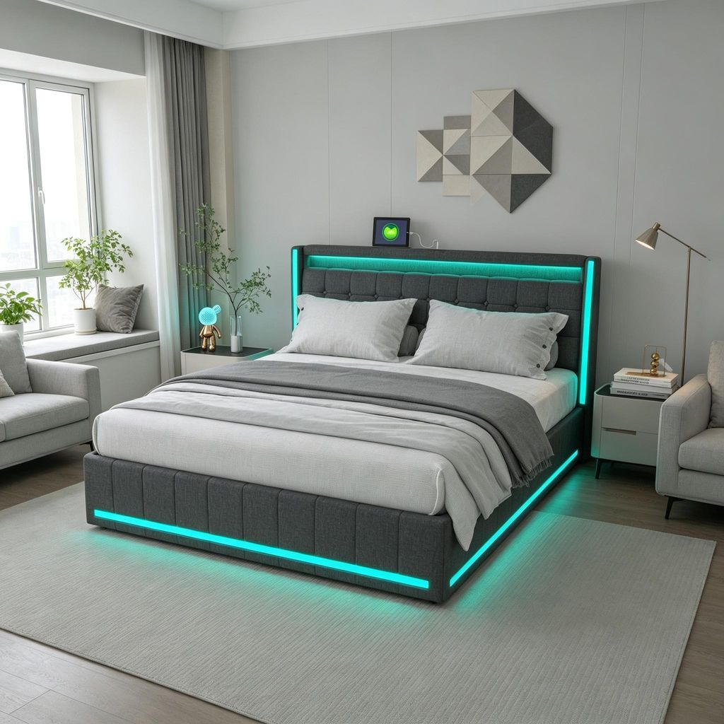 Lit rembourré INONEFT 160x200 cm avec éclairage LED et Image du produit 