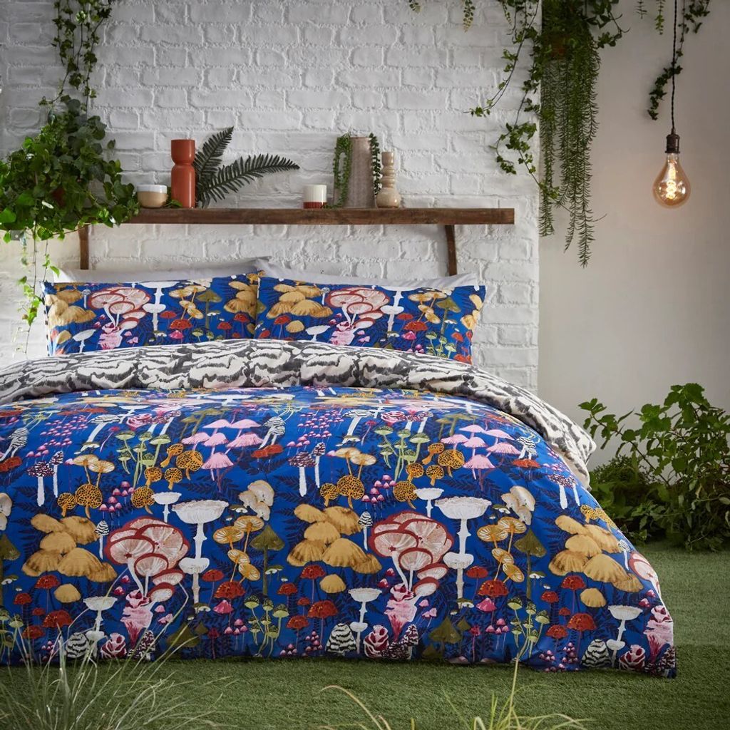 Furn - Pilz - Bettwäsche-Set "Amanita" RV2965 (Doppelbett) (Kobaltblau)