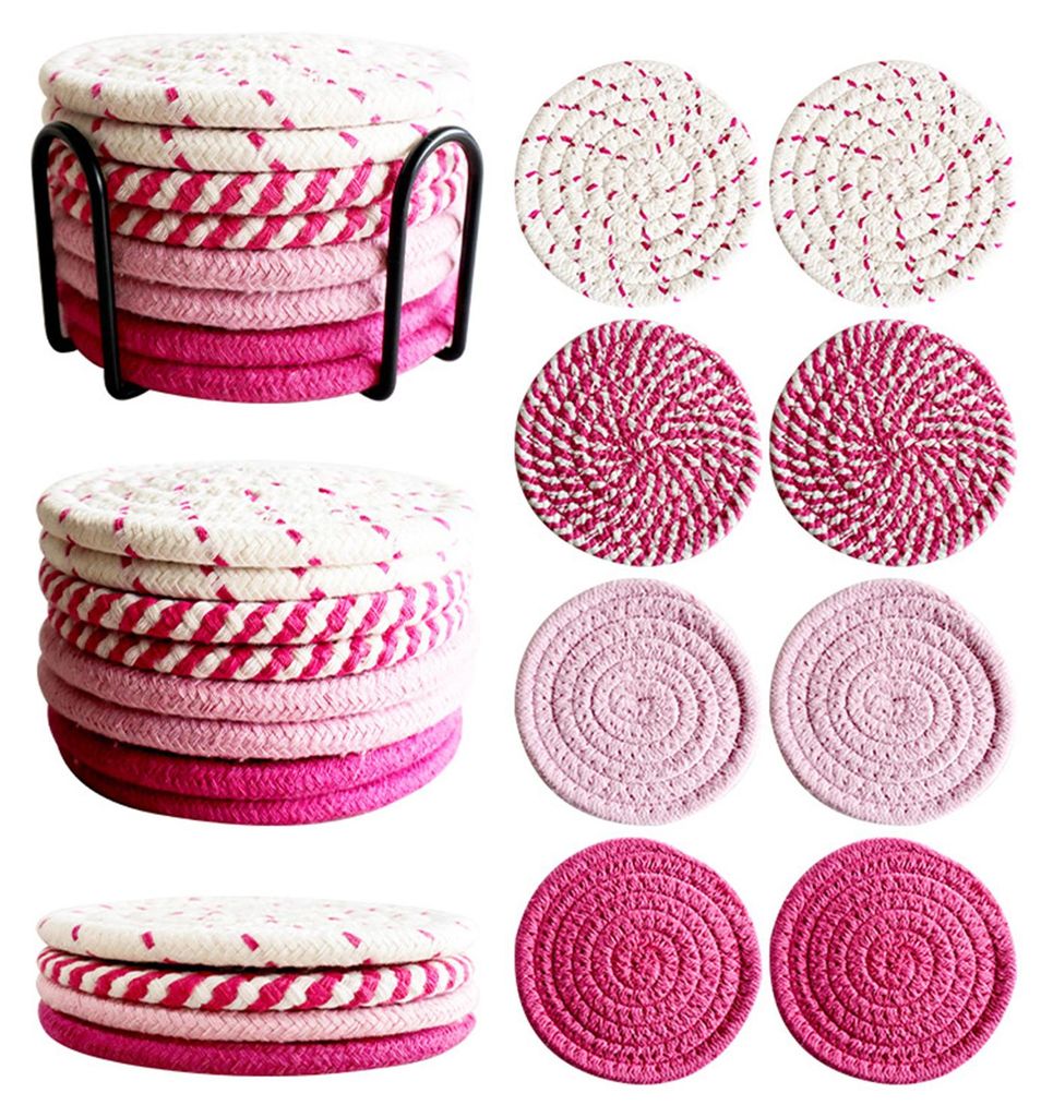 8-teiliges Set Untersetzer aus Baumwollseil mit Ständer, hitzebeständig, rutschfest, wiederverwendbar, rustikale Küchendekoration für Zuhause, ...