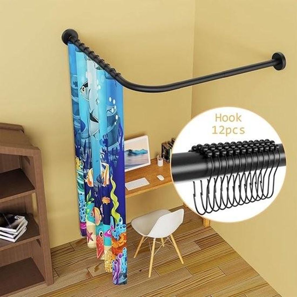 Dehnbare Duschvorhangstange aus Edelstahl 304 in L-Form für Badezimmer, Badewanne, Eckstange (große Größe, Schwarz 2, 90–120 cm x 120–165 cm)