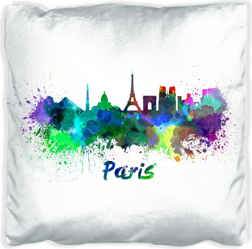 Wallario Premium Kissen, weiche Oberfläche, mit Motiv Städte als Aquarell - Skyline von Paris, Größe: 60 x 60 cm, mit weißer Rückseite