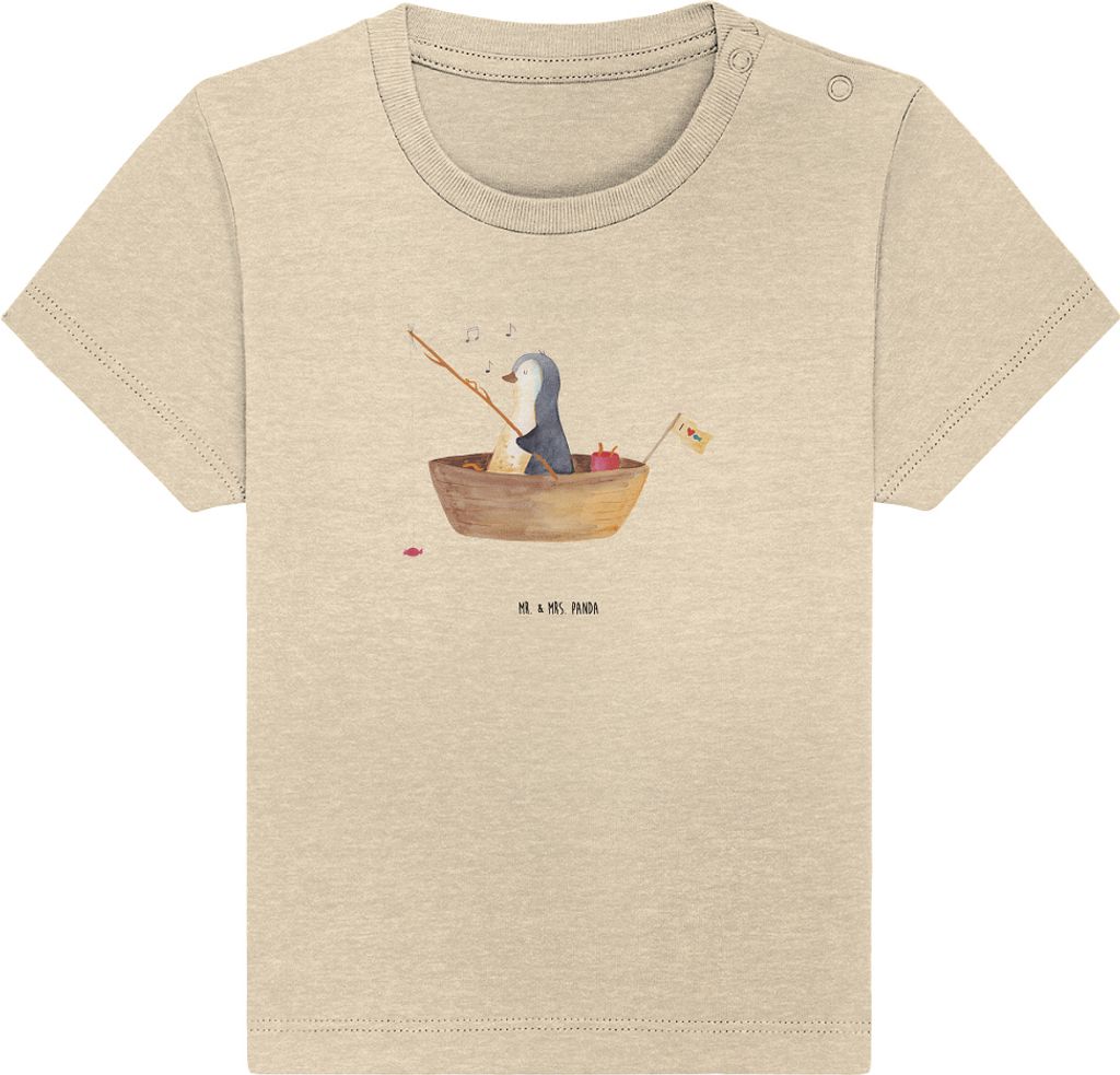 Mr. & Mrs. Panda Babyshirt Pinguin Angelboot 6. - 12. Monat - Natural Raw - Geschenk, Genießen, Leben, Boot, Optimistisch, Organic Baby T-Shirt, ,...