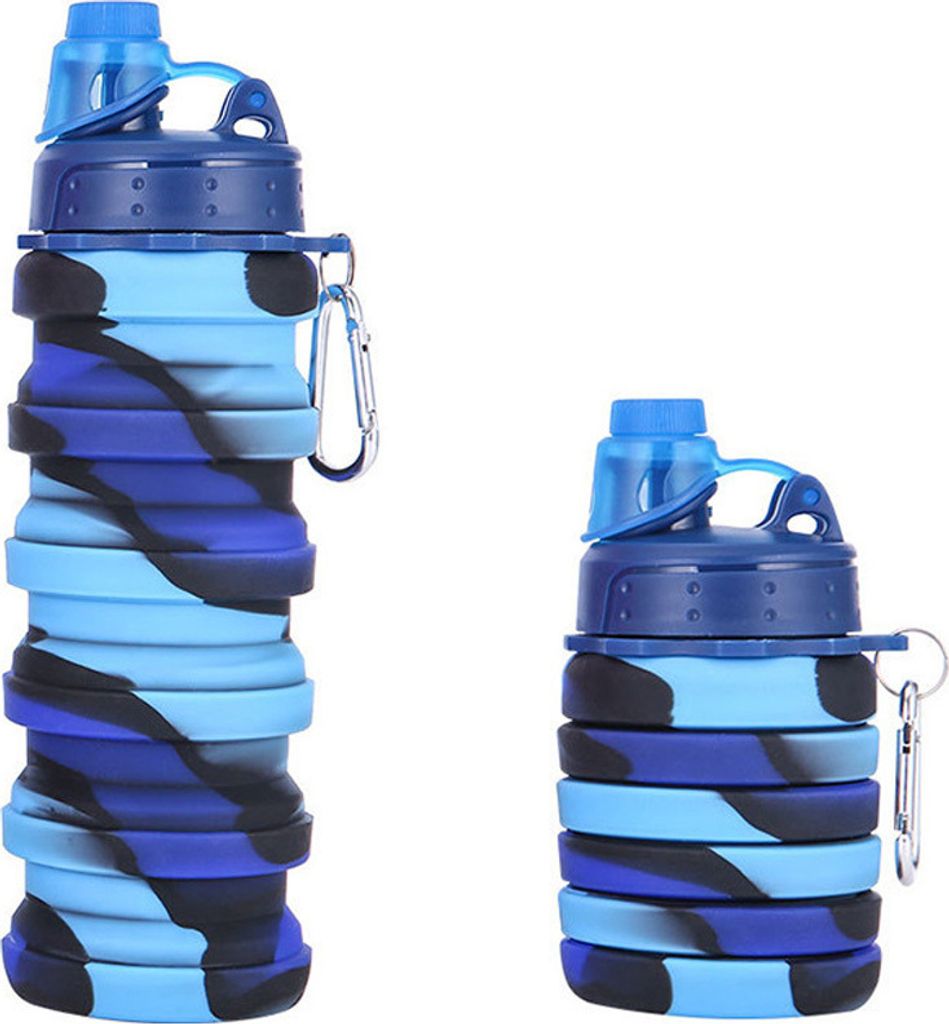 500 ml Outdoor-Sport-Wasserbecher, faltbarer Silikon-Wasserbecher, Radfahren, Reisen, Fitness, tragbare Wasserflasche, Blau