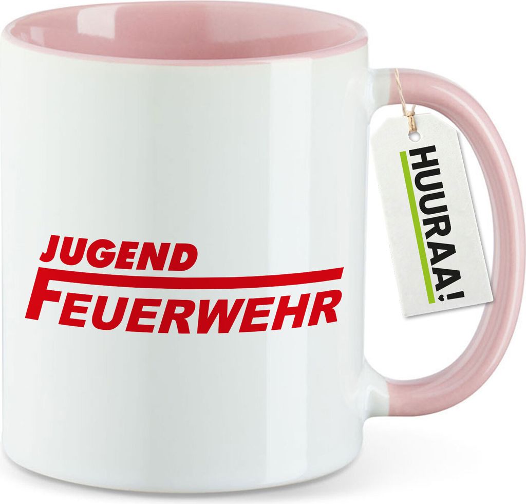 Huuraa Kaffeetasse Jugend Feuerwehr Schriftzug 330ml Rosa Keramik Kaffeebecher Geschenkidee