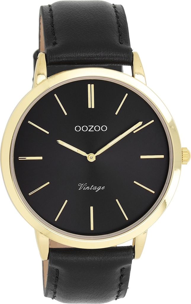 Oozoo Armbanduhr schwarz Leder Vintage Series Damen-Herren Analog-Quarzuhr UOC20389