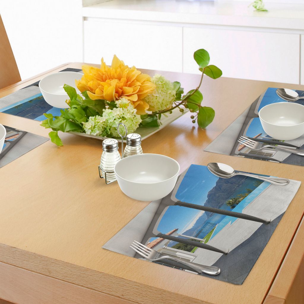 ABAKUHAUS Italienisch Platzmatten, Blick auf den Lago Maggiore Vom Terrasse Balkon des Hauses mit Pool Art, Tiscjdeco aus Farbfesten Stoff für das...