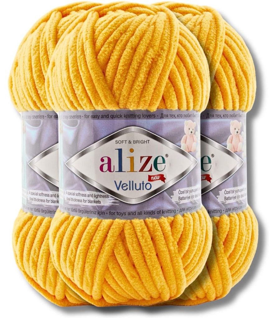 Alize 3x 100g Velluto dicke Wolle, Uni, Chenille, Häkeln, Stricken (Apricot I 216)