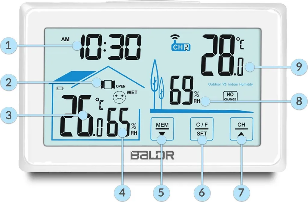 Station météo BD-910 blanc écran haute visibilité et alertes gel - 9