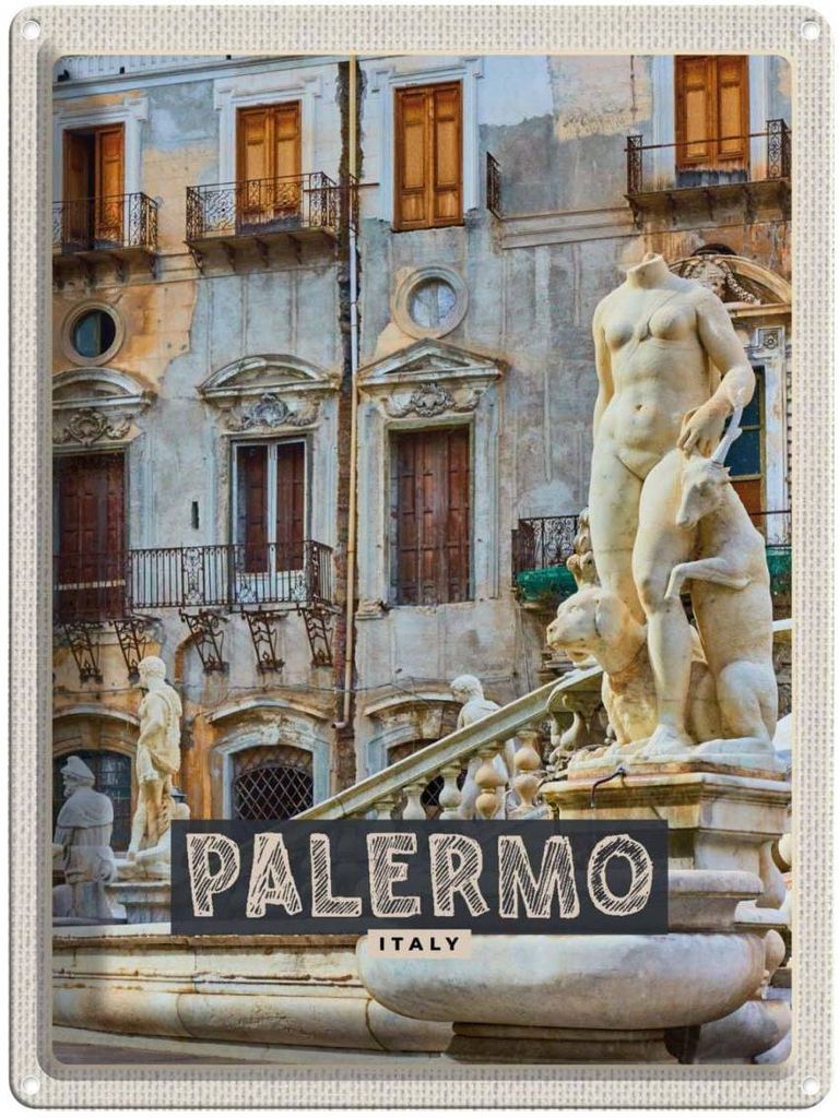 vianmo Blechschild 40x30 cm Palermo Italien Skulptur Altstadt Bildmotiv Reisemotiv Abenteuer Reisen Europa Urlaub