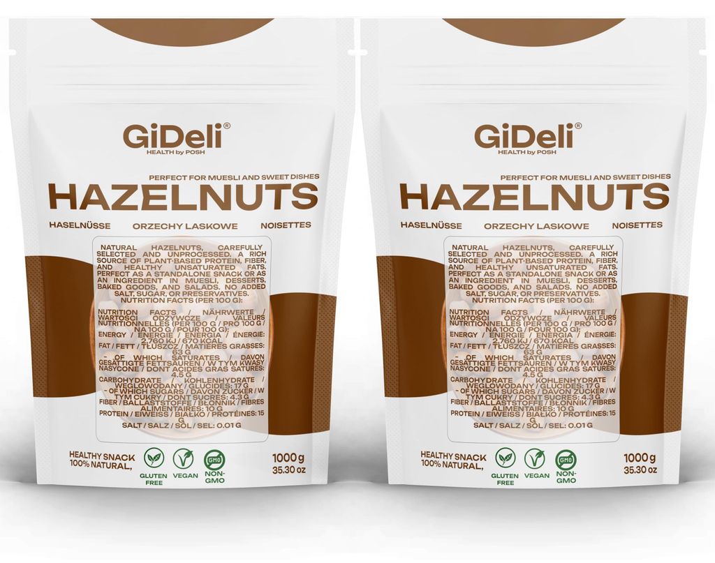 Haselnüsse 2kg Geschält Ungesalzen Ganze Naturbelassen Rohkost Backzutat GiDeli