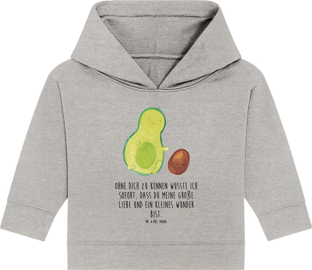 Mr. & Mrs. Panda Organic Baby Hoodie Avocado Kern rollt 12. - 18. Monat - Heather Grey - Geschenk, Liebe, Geburtstag, Kapuzenshirt, Kapuzensweatshirt