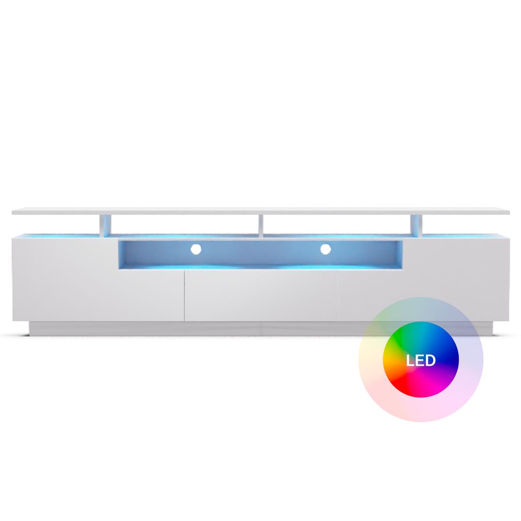 Klarstein TV Board, Wohnzimmer Möbel für TV, 195 cm Fernsehschrank mit Color-LEDs, Großes TV-Lowboard, Niedrige TV-Schränke mit Stauraum, Schra...