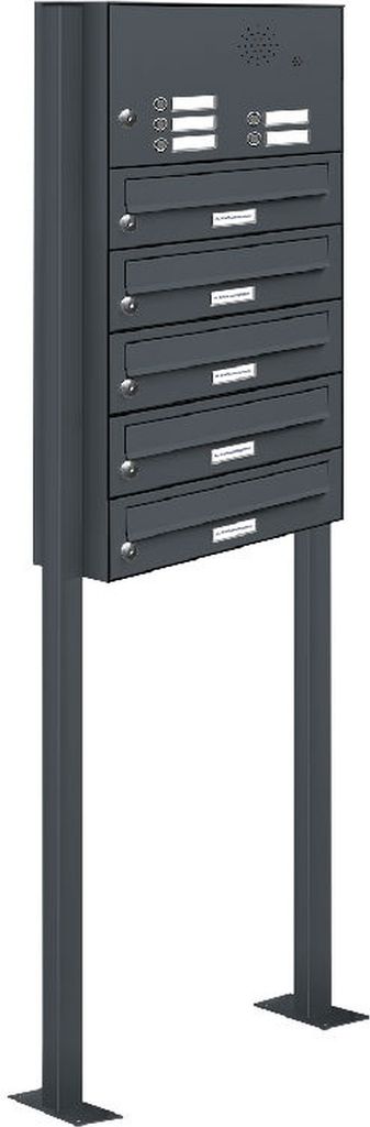 5er Briefkasten Standanlage Freistehend RAL 7016 Anthrazit Klingel
