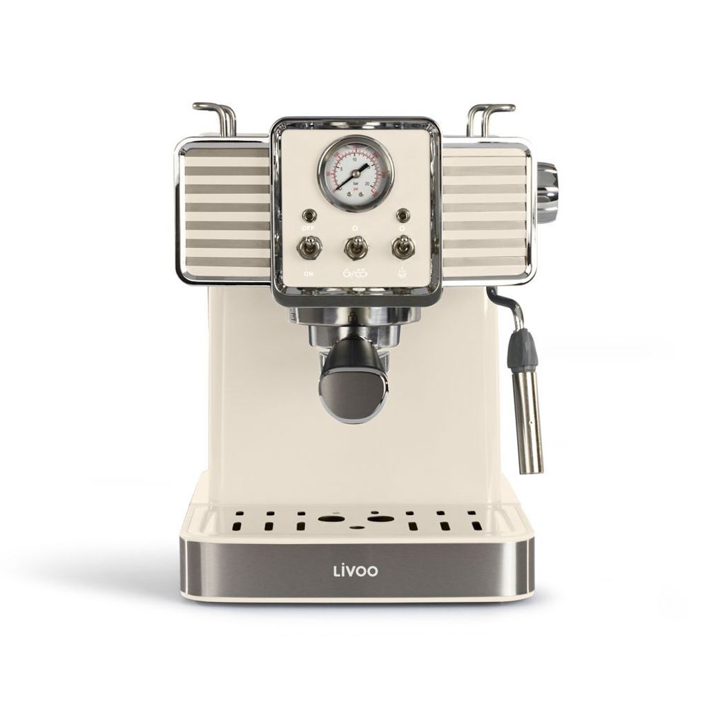 Livoo DOD174C, Espressomaschine, 1,5 l, Gemahlener Kaffee, Kaffeepad, 1350 W, Cremefarben, Edelstahl