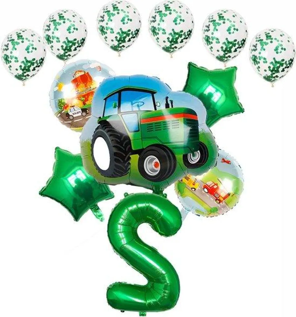 Kit de Décoration Ballons Tracteur 2 Ans Garçon - 12 Ballons Verts
