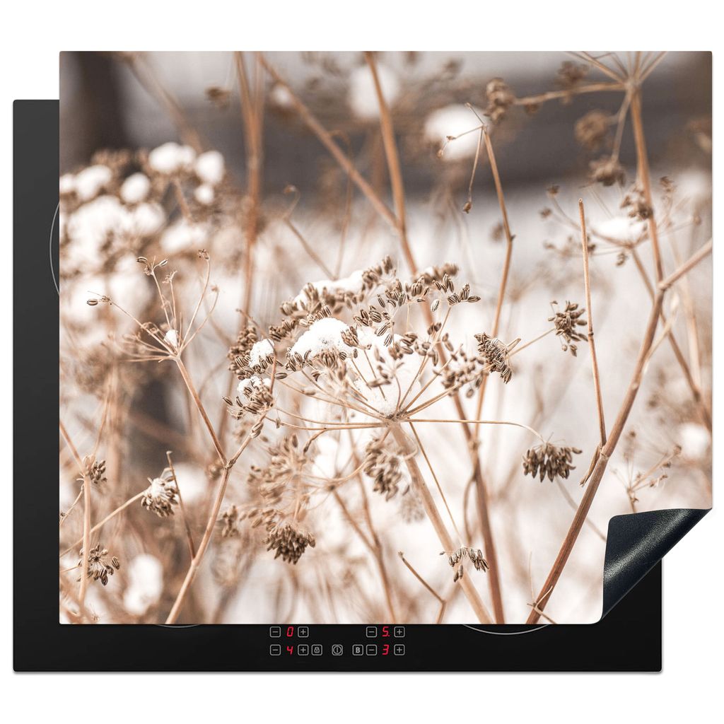 KitchenYeah Herdabdeckplatte Getrocknete Blumen - Weiß - Pflanzen , 59x52cm, Küche Deko, Glaskeramikkochfeld Herdabdeckung, Abdeckplatte fùr K...