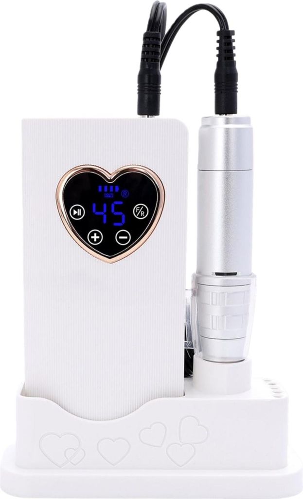 ZELURXX Elektrische Nagelfräser 45000 U/min, tragbar, Akku, LED Touch, 4-fach einstellbar, leise, Maniküre Pediküre, Polieren, 3 Bits, Weiß