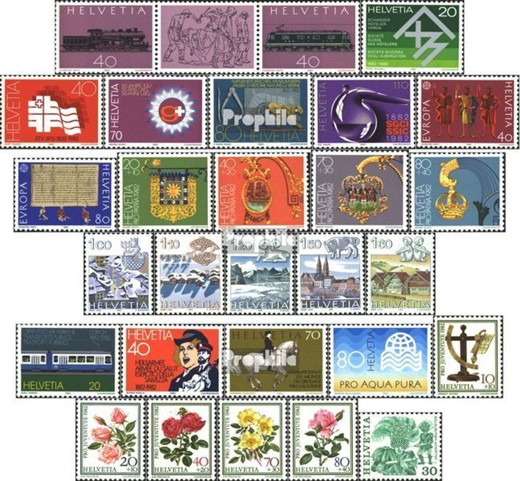 Briefmarken Schweiz 1982 Mi 1214-1241 (kompl.Ausg.) Jahrgang 1982 komplett postfrisch Gotthard-Bahn
